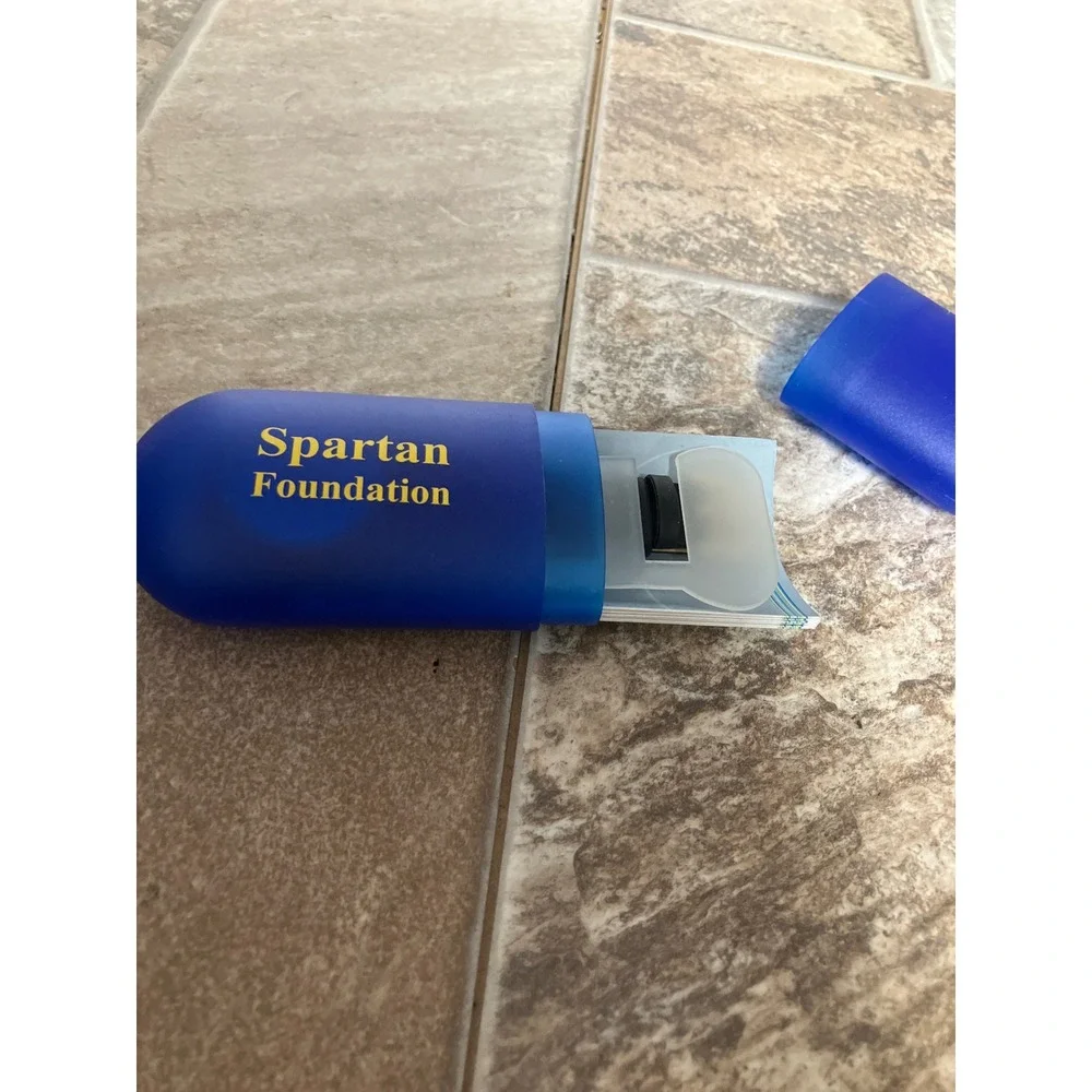 Europa Spartan Foundation Watch Gold Tone Black Band Blue Pill Case New